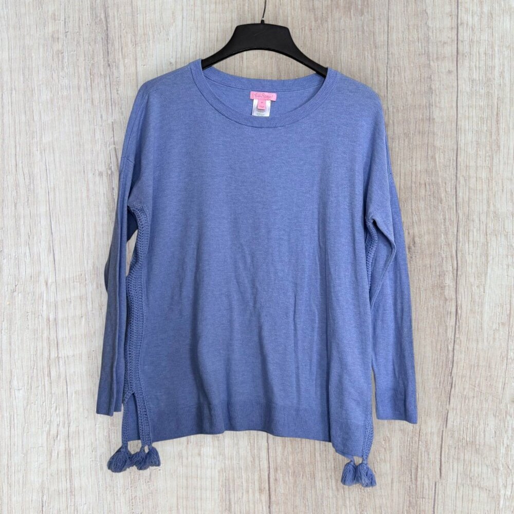 Lilly Pulitzer Jody Tassel Sweater Periwinkle Blue Coolmax Cotton Preppy Size M